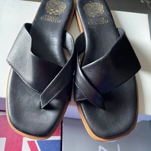 Vince Camuto Black Leather Slide Sandals 9 Brand New Without Tags and box